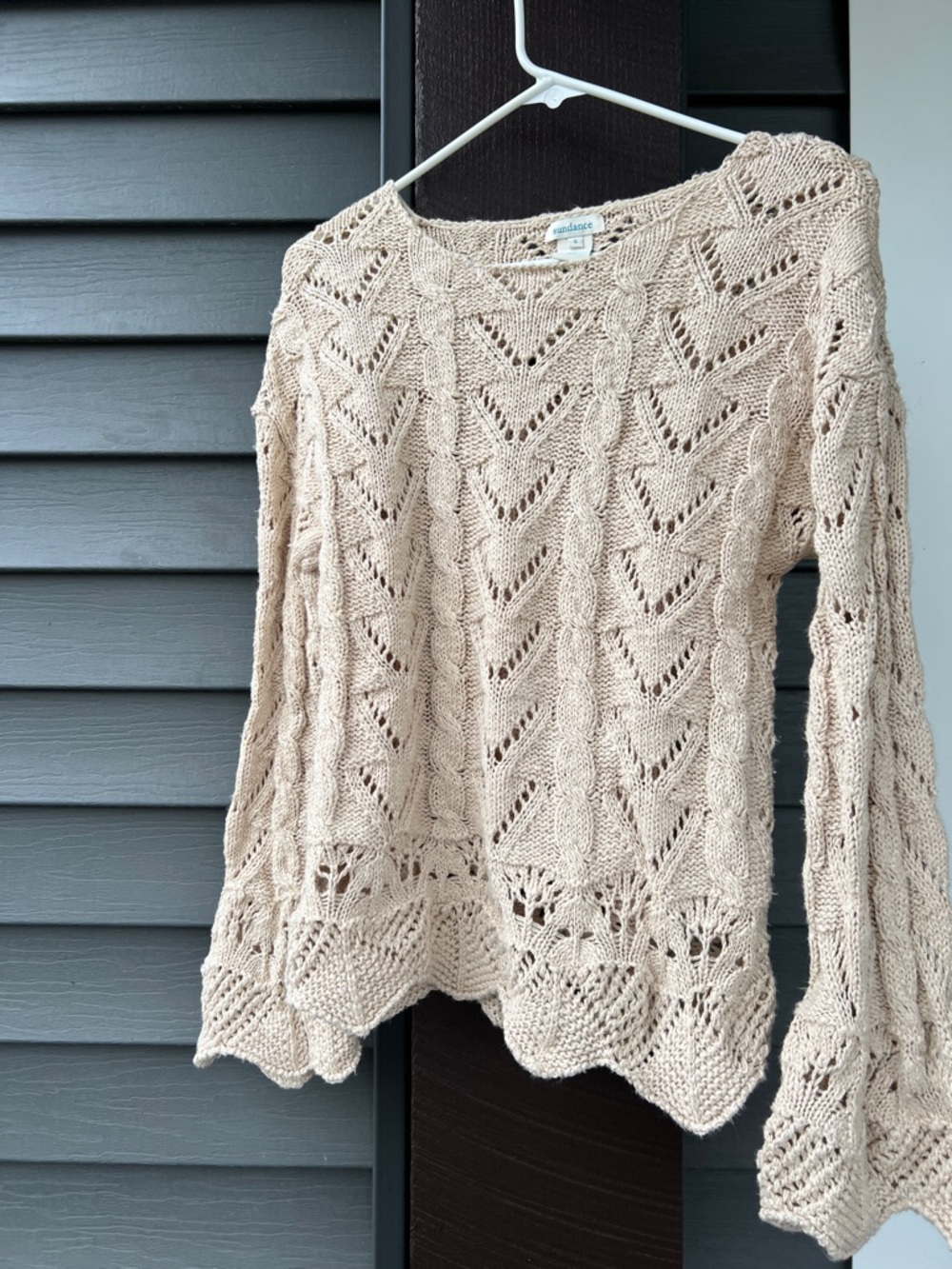 Sundance Beige Open-Knit Cable & Lace Sweater